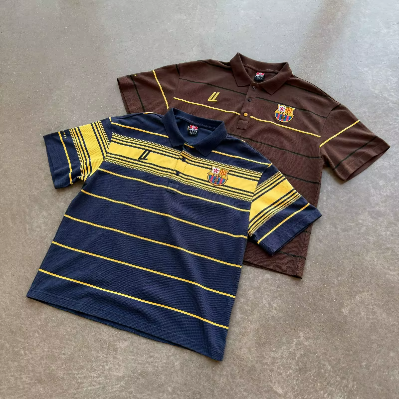 Polo Y2K Barca rétro bicolore avec logo brodé – Sweatshirt unisexe décontracté style streetwear pour homme et femme