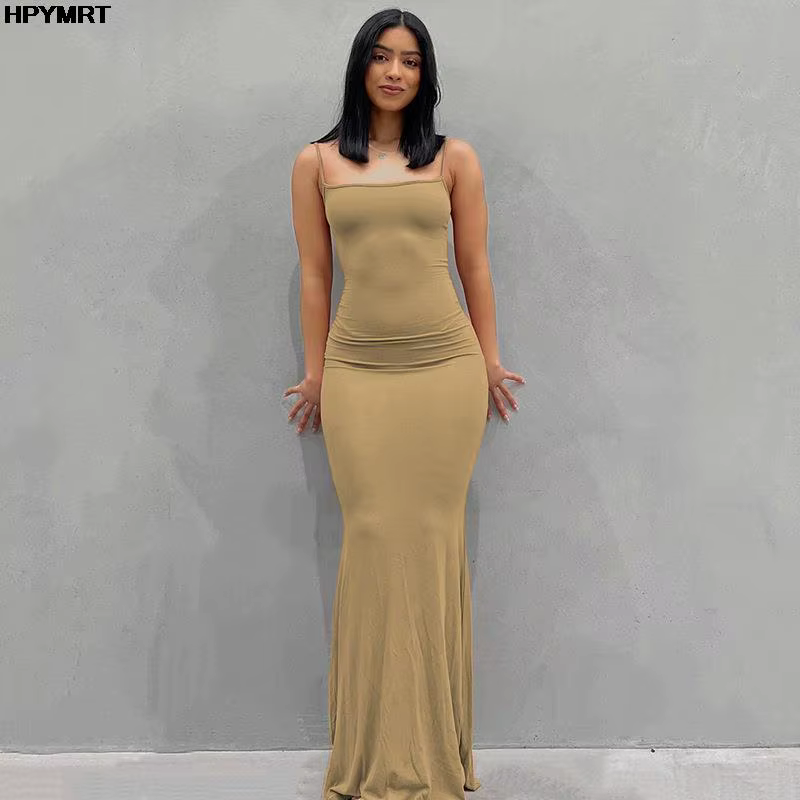 Robe longue en Satin sans manches