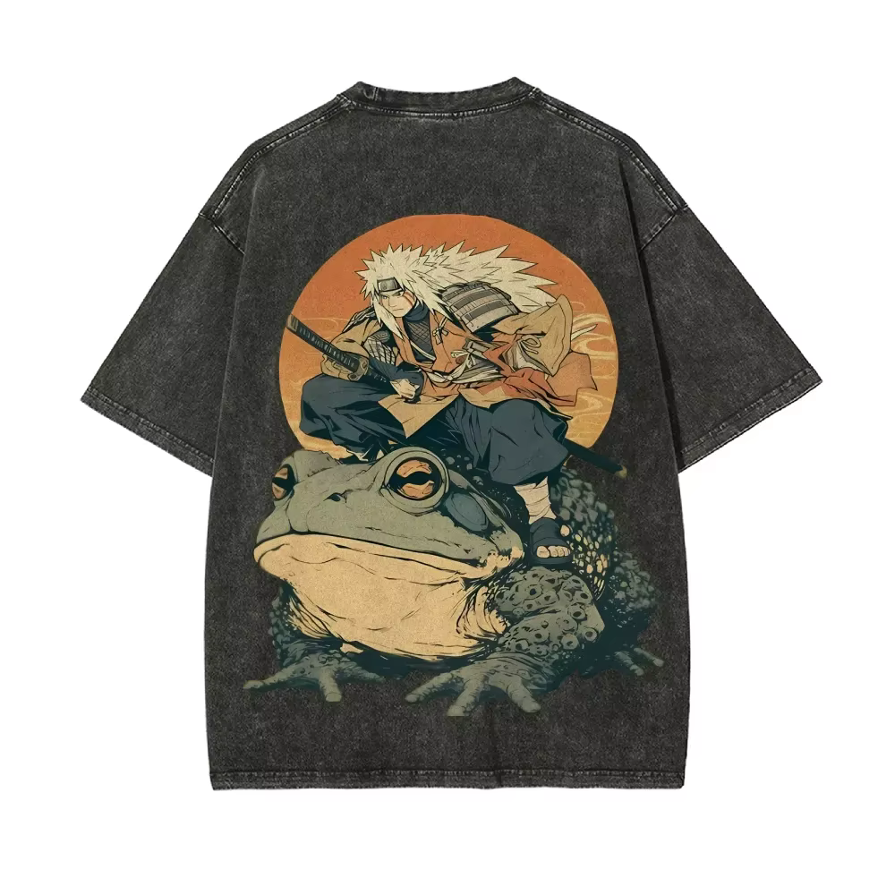 T-shirt Naruto Jiraiya Gamabunta Ukiyo-e Vintage Acid Wash Streetwear Oversized Rétro Anime Graphique Homme Vêtements