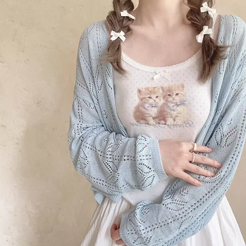 Camisole en coton avec nœud rose pour femme