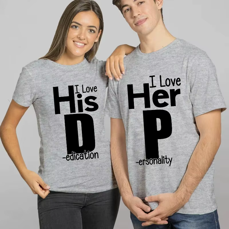 T-Shirt à Imprimé I Love His D P pour Couples