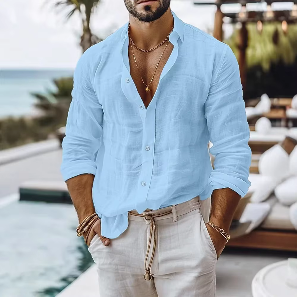 Chemise en coton et lin pour hommes