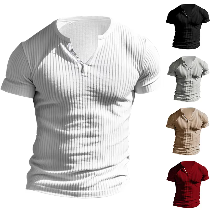 T-shirt Henley à Manches Courtes pour Homme, Coupe Cintrée, Col Rond, Couleur Unie, Décontracté, Été