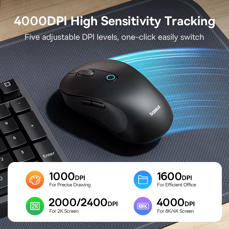 Baseus F02 souris sans fil Bluetooth 5.2 2.4G 4000DPI ergonomique 7 boutons muets souris pour iPad MacBook tablette ordinateur portable souris