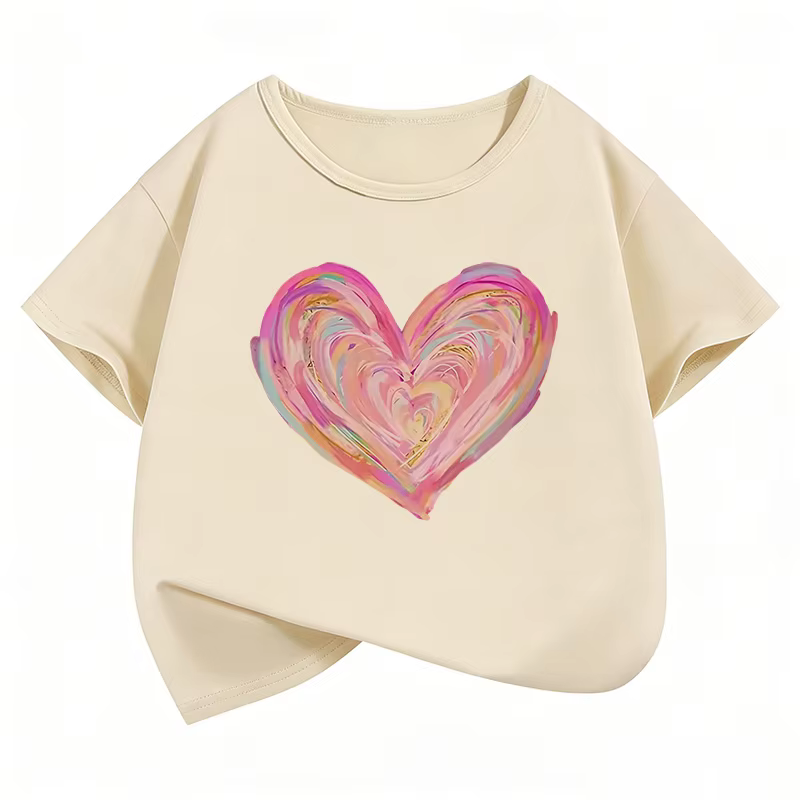 T-shirts amusants imprimés avec un design artistique en forme de cœur coloré