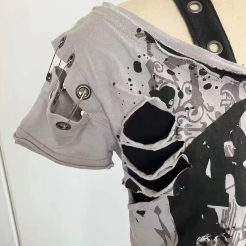 Gothique t-shirts à manches courtes crânes décontracté Punk Hip Hop rue hottie Femme t-shirt graphique t-shirts Vintage vêtements 2000s femmes haut