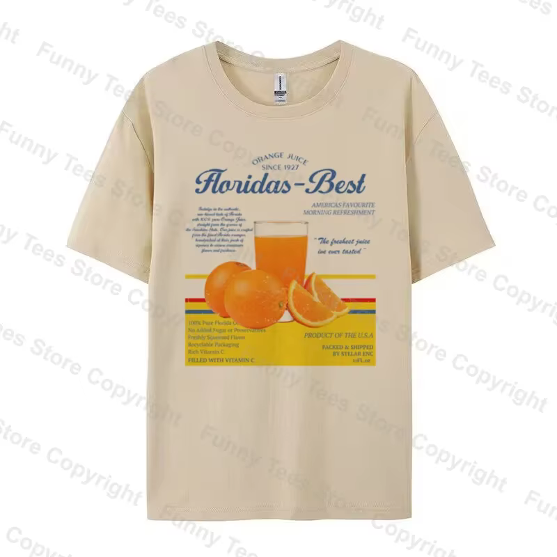T-shirt Vintage Femme Orange Floride Esthétique Rétro Imprimé Fruits Unisexe 2026 Été Oversize Streetwear Hauts