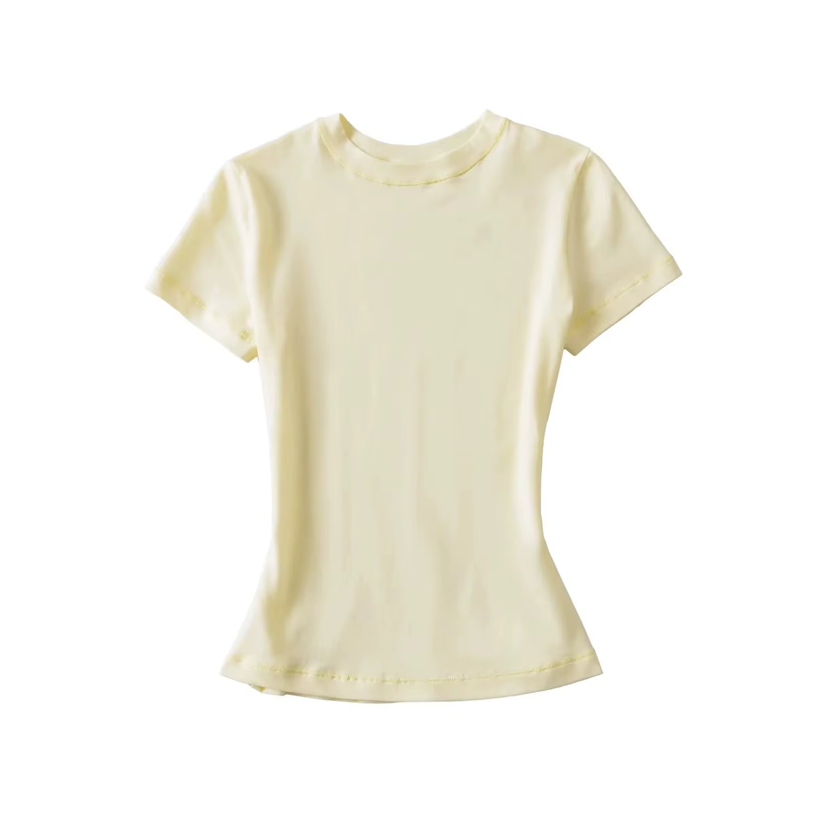 Kardashian taille sur mesure T-Shirt à manches courtes femmes été coupe ajustée élastique Base courte haut col rond épissure épaule manches