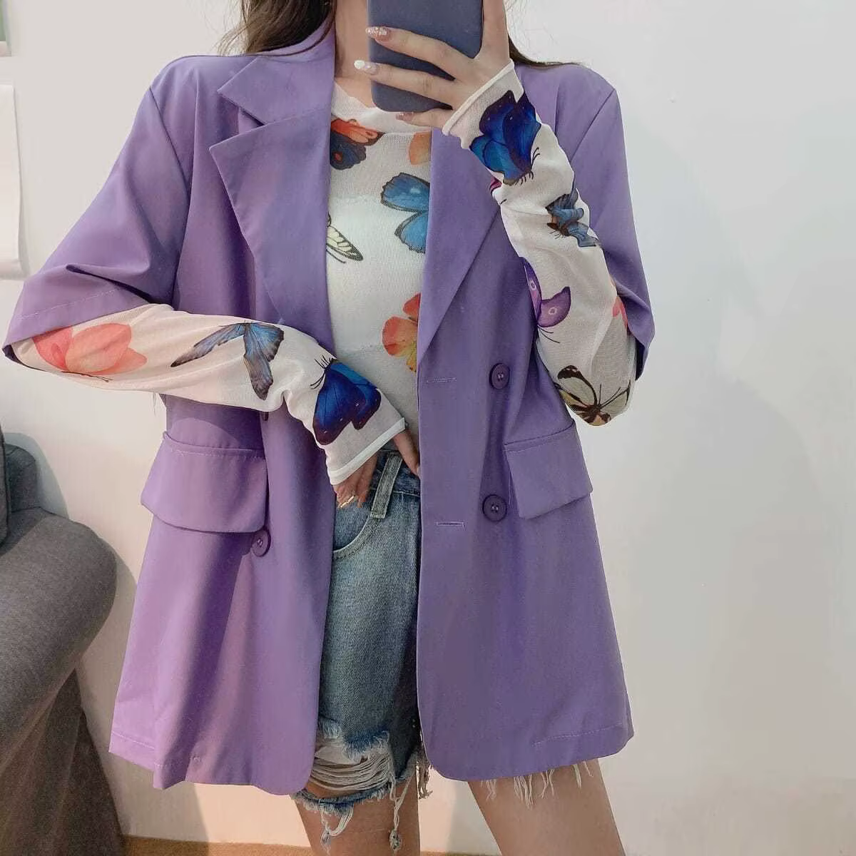 T-shirt avec vêtements imprimés haut violet pour femmes maille 2025