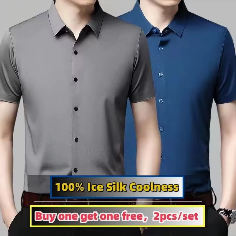 Hommes mûrier soie chemises habillées affaires résistant aux rides sans fer à la mode haut de gamme homme hauts et t-shirts glace Cool chemise vêtements d'été