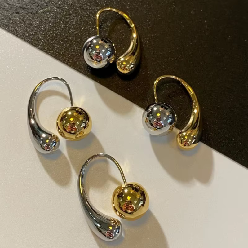Boucles d'oreilles en forme de larme de perles rondes métalliques pour femmes