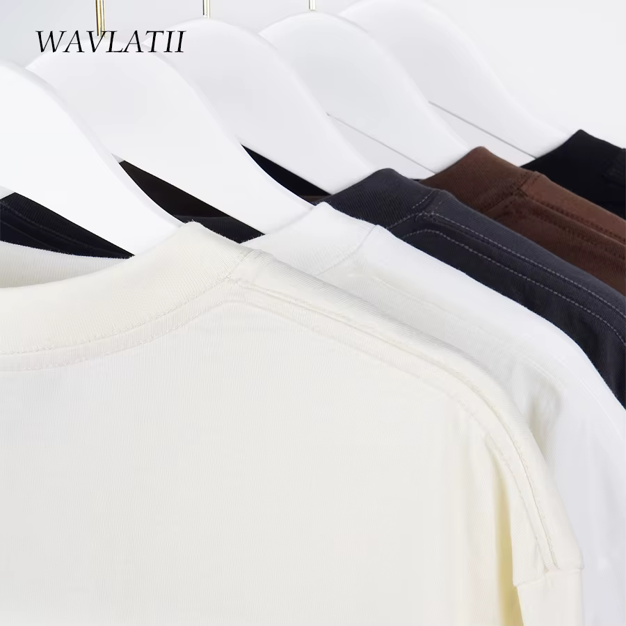WAVLATII surdimensionné été t-shirts pour femmes hommes marron décontracté femme coréen Streetwear