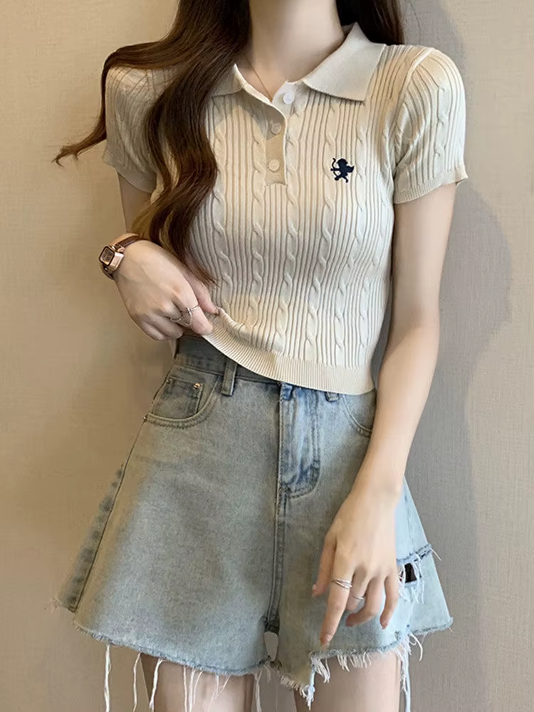 Polo en maille côtelée pour femme