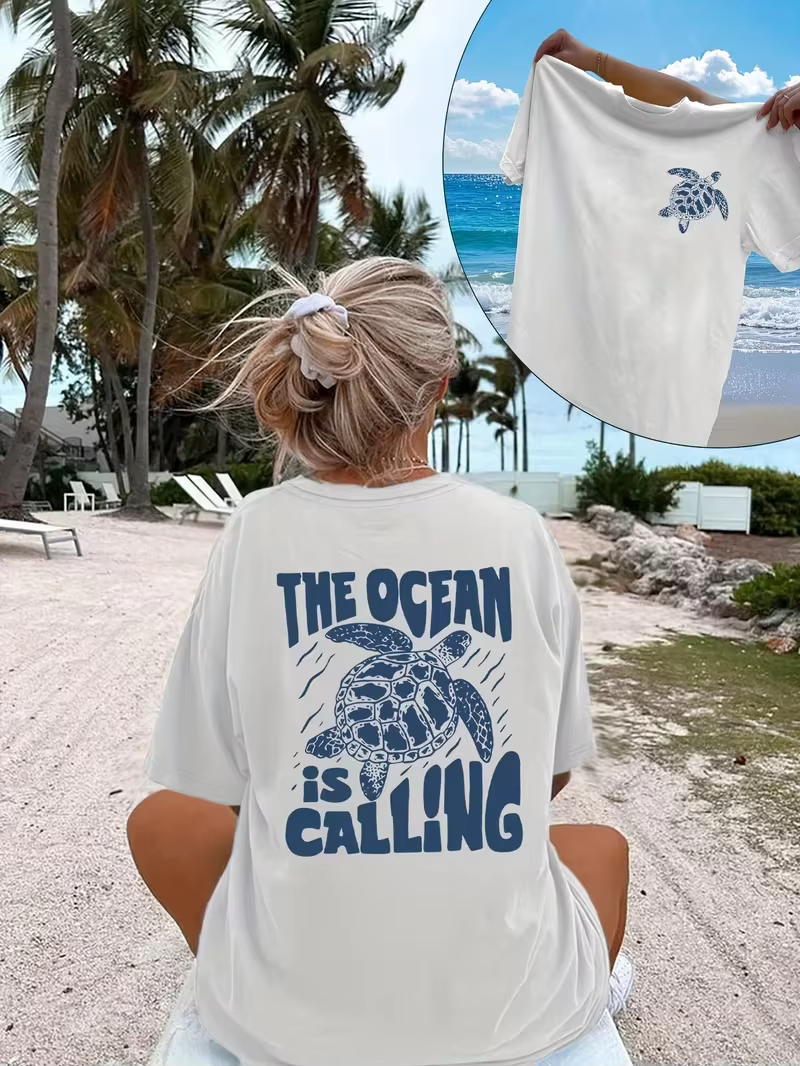 T-shirt à manches courtes pour femmes, imprimé tortue, col ras du cou, doux, écologique, décontracté, à la mode, pour l'été