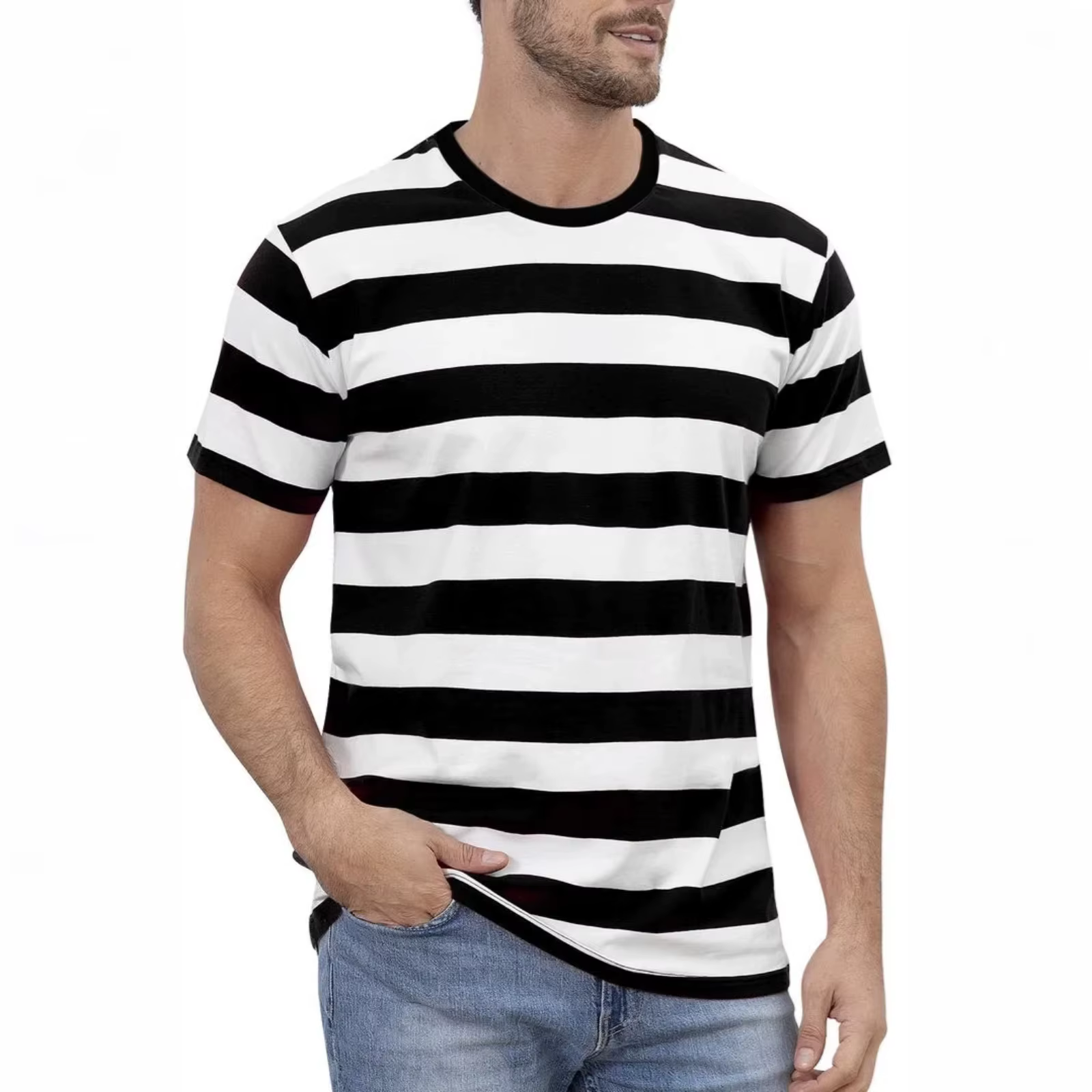 T-shirt rayé noir et blanc pour homme