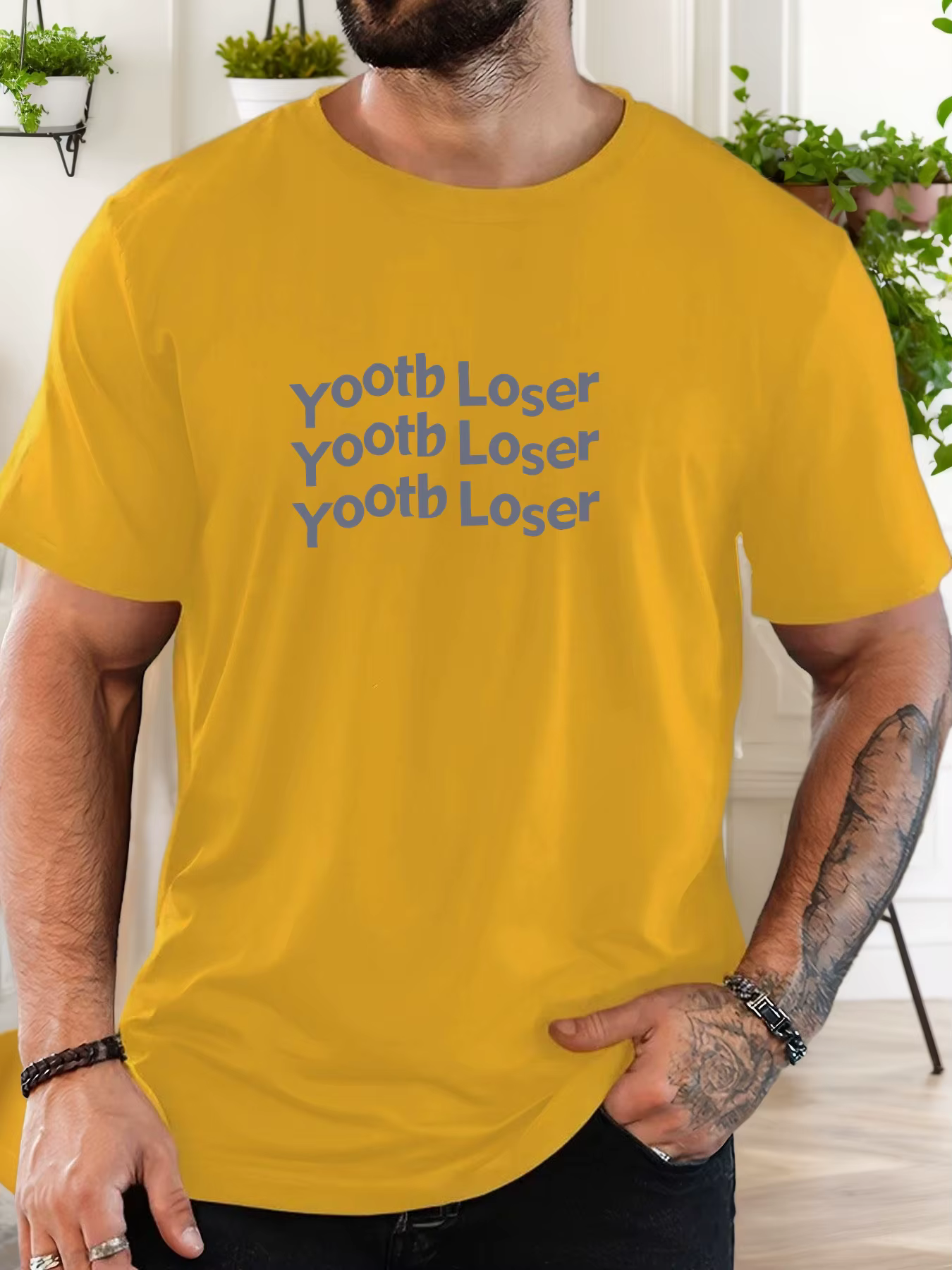 T-shirt imprimé 100 % coton pour hommes motif perdant yootb été décontracté surdimensionné col rond à manches courtes