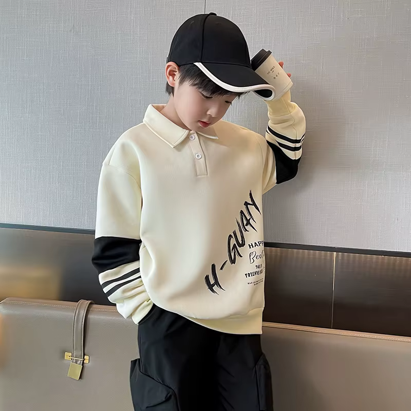 Mode garçons Polo sweat tenue printemps automne adolescents pull décontracté grands enfants col rabattu hauts