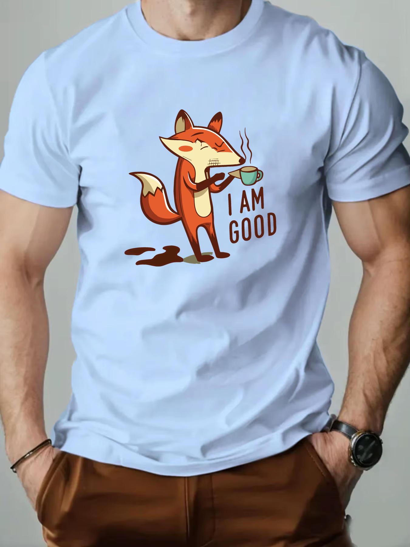 T-Shirt homme Animal renard dessin animé motif été loisirs respirant 100% coton col rond