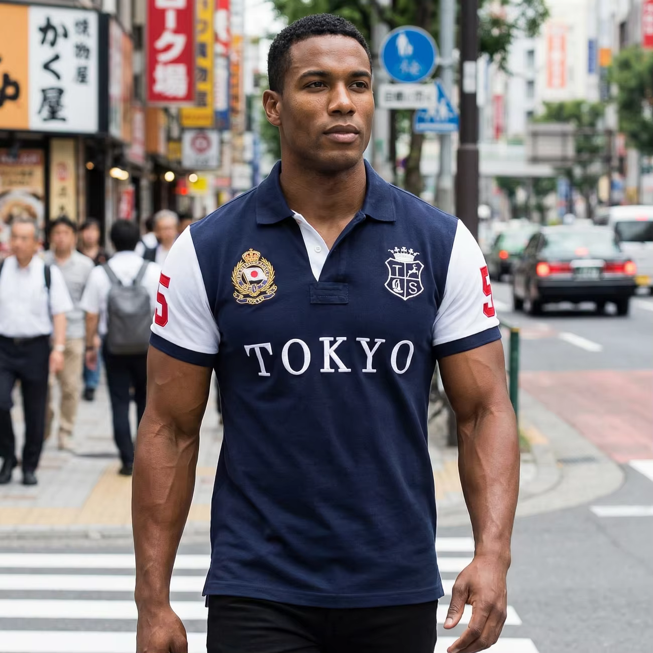 Polo pour homme Tokyo Japon Royal à manches courtes