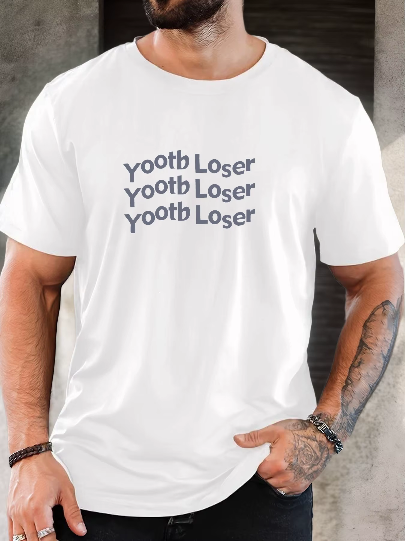 T-shirt imprimé 100 % coton pour hommes motif perdant yootb été décontracté surdimensionné col rond à manches courtes