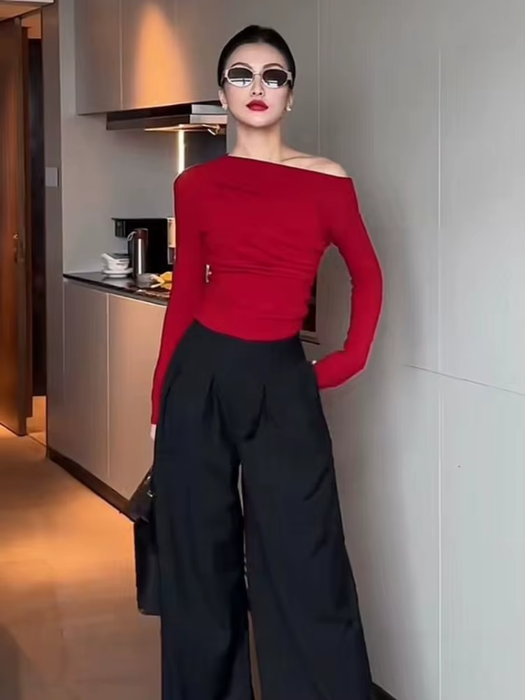 2025 Slim blanc T-shirt noir rouge femme