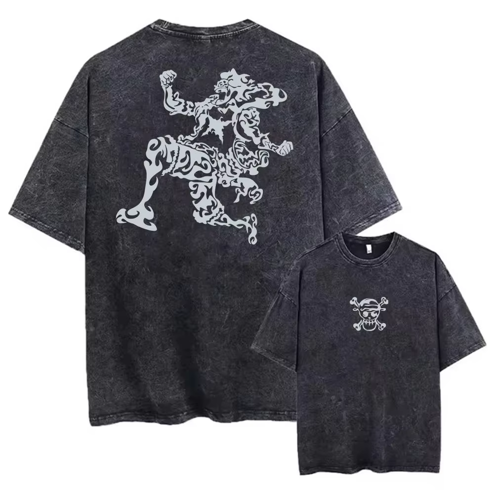 T-shirt unisexe délavé à imprimé graphique anime vintage gothique