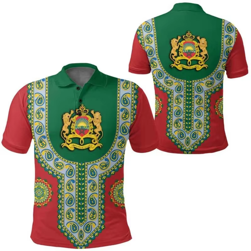 Polo à Manches Courtes avec Emblème National Marocain pour Homme et Femme