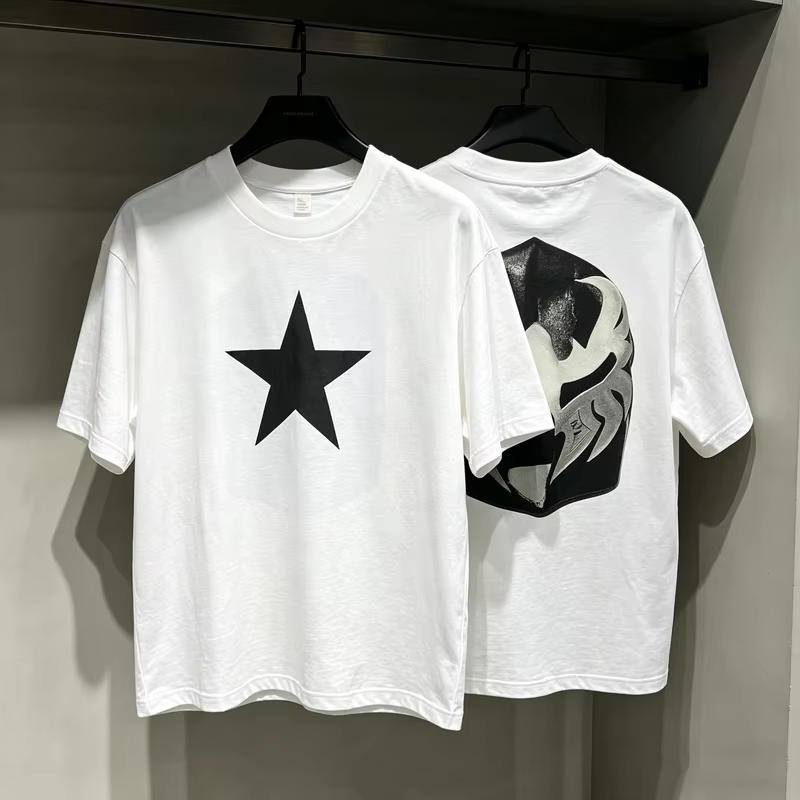 T-shirt unisexe Yzy 2026 à manches courtes avec imprimé étoile à cinq branches sur la poitrine
