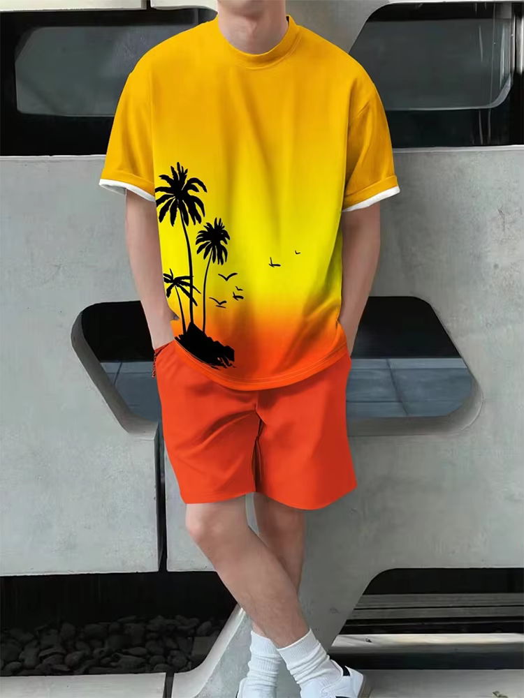 Plage hawaïenne imprimé été hommes T-shirt ensemble vêtements de sport