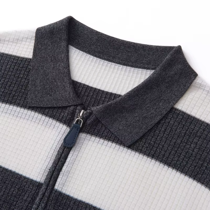 T-shirt pour homme à col polo rayé en tricot à manches courtes 100% Lyocell respirant et confortable pour le travail et les loisirs