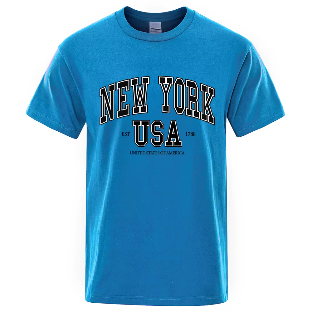 T-shirt à col rond pour homme, ample, en coton, surdimensionné, style Hip Hop, New York, Usa, Street City, 1788