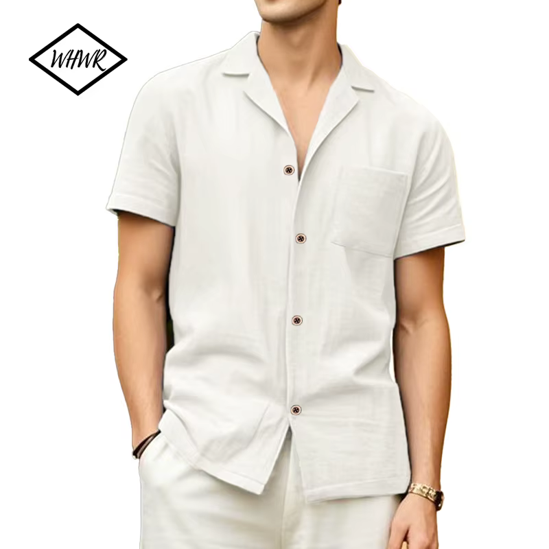 2025 chemises à manches courtes pour hommes nouveau coton lin offre spéciale été couleur unie col rabattu décontracté Style de plage grande taille