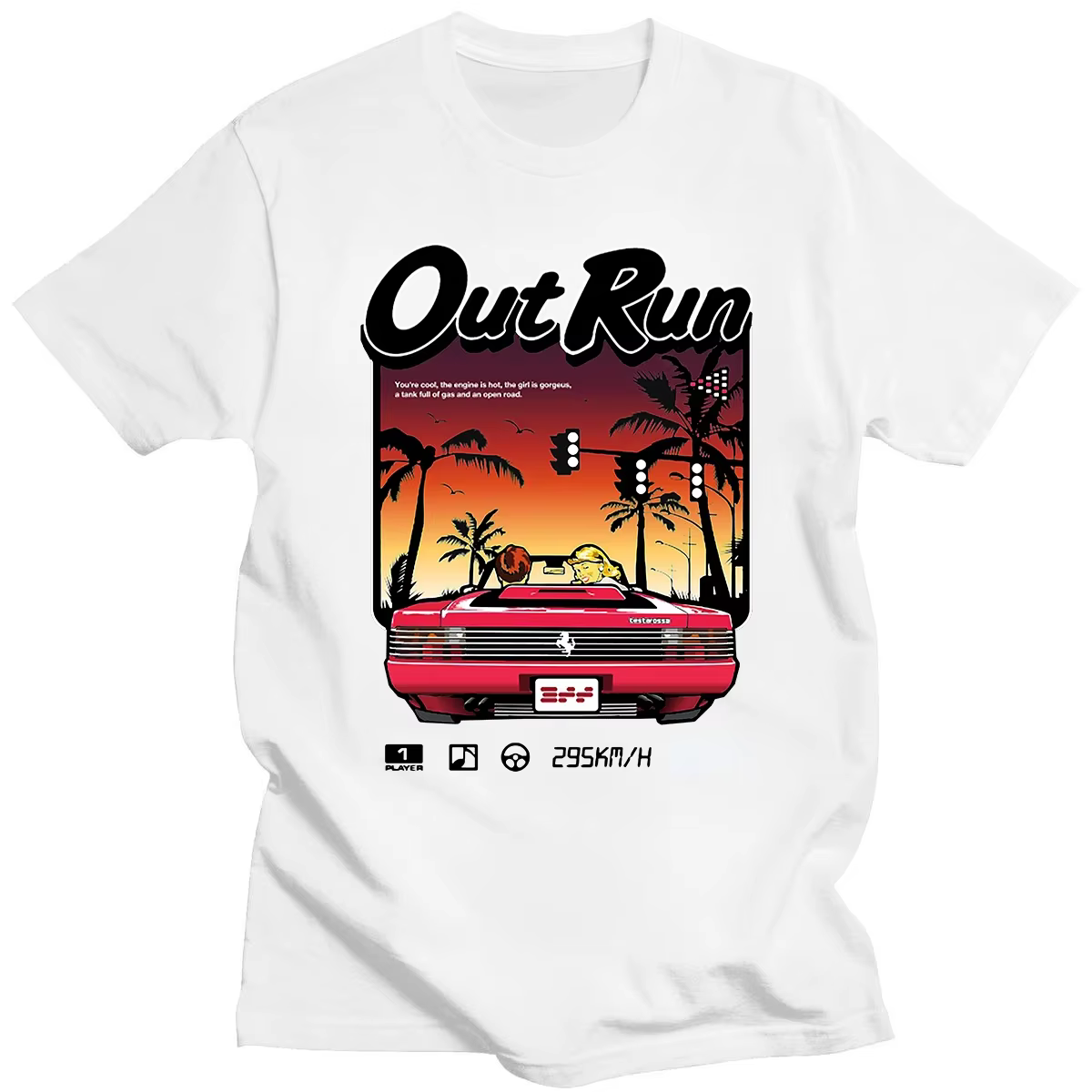 T-shirt vintage Out Run des années 90, chemises pour hommes, mode old school, tops d'arcade japonais, tee-shirt de jeu vidéo Outrun, chemises S-5XL