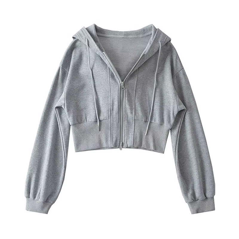 Sweat-shirt court à capuche double fermeture éclair pour femme