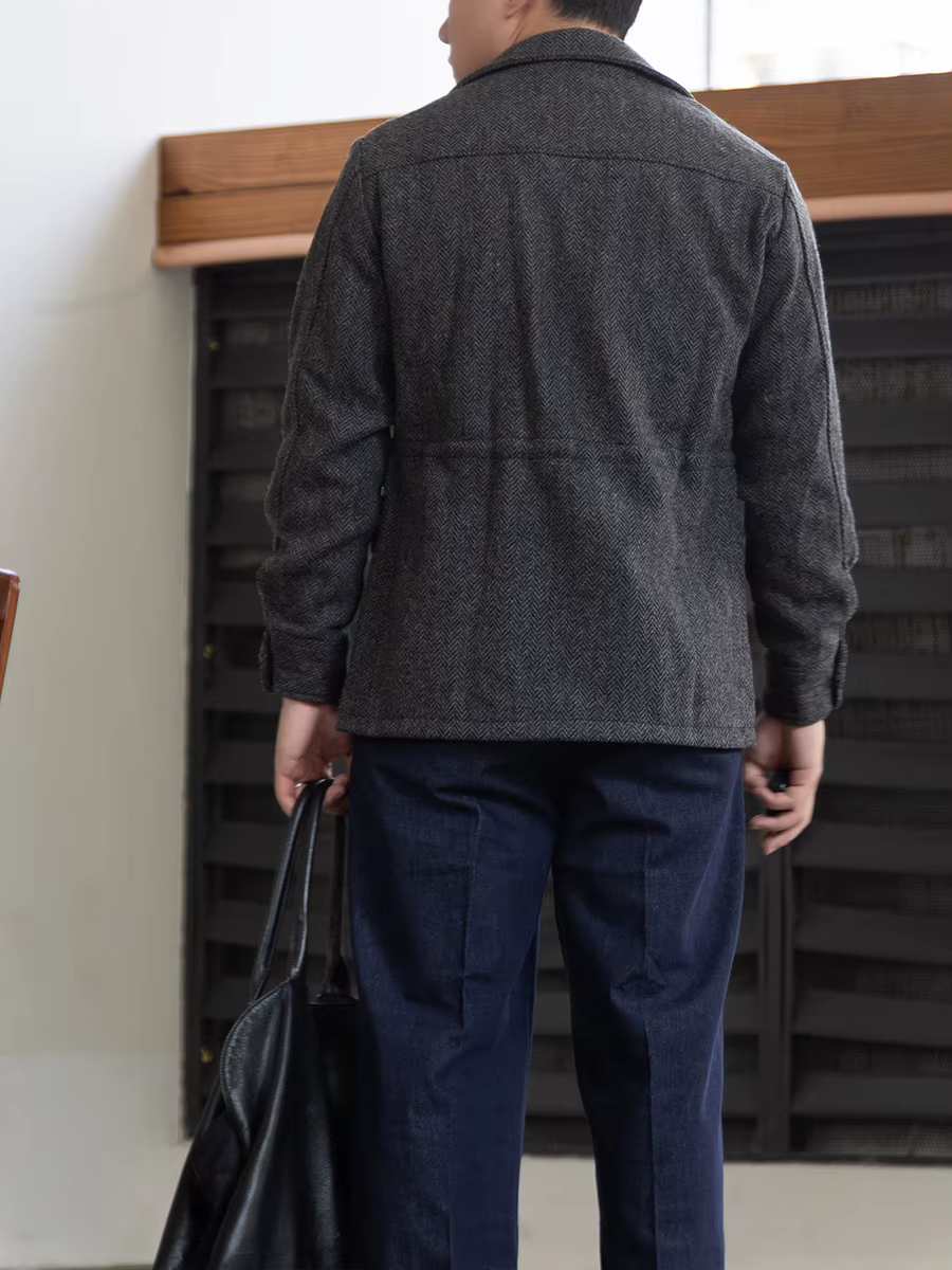 Veste de chasse en tweed à os de poisson en pure laine faite maison