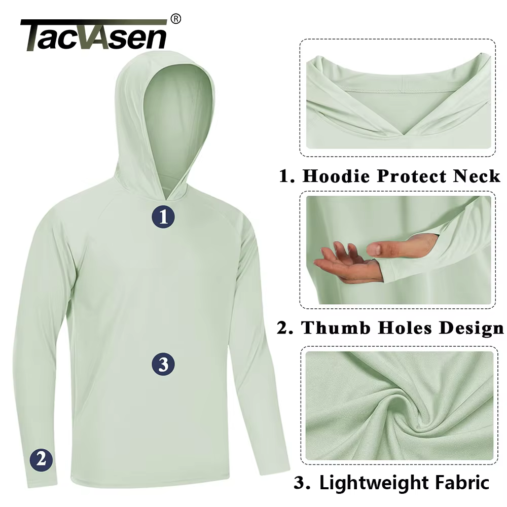 TACVASEN Protection solaire T-Shirts hommes à manches longues à capuche décontracté résistant aux UV