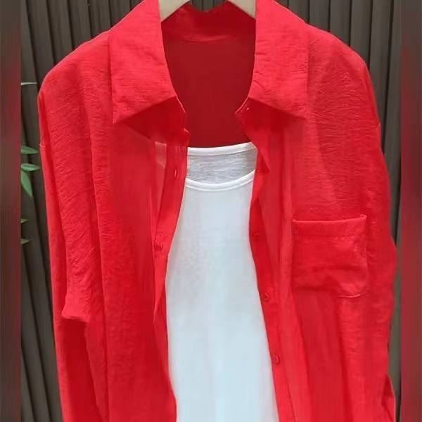 Chemise de Protection solaire à manches longues et col Polo rouge pour femmes