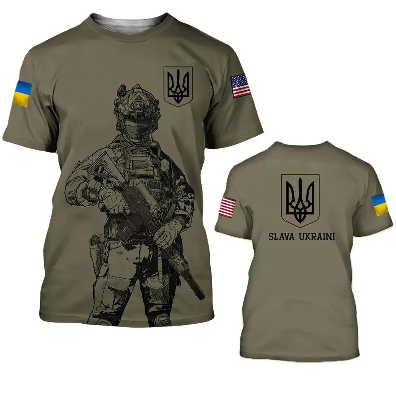 T-shirt Homme Drapeau Ukraine Hauts Camouflage Armée Ukrainienne Manches Courtes Maillot Été Col Rond Oversize