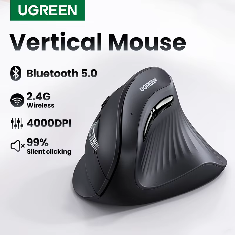 UGREEN-Souris Verticale Sans Fil, Bluetooth Inconnu, 2.4G, Ergonomique, 4000 ug I, 6 lèvent Muets, pour MacPle, Tablette, Ordinateur, PC