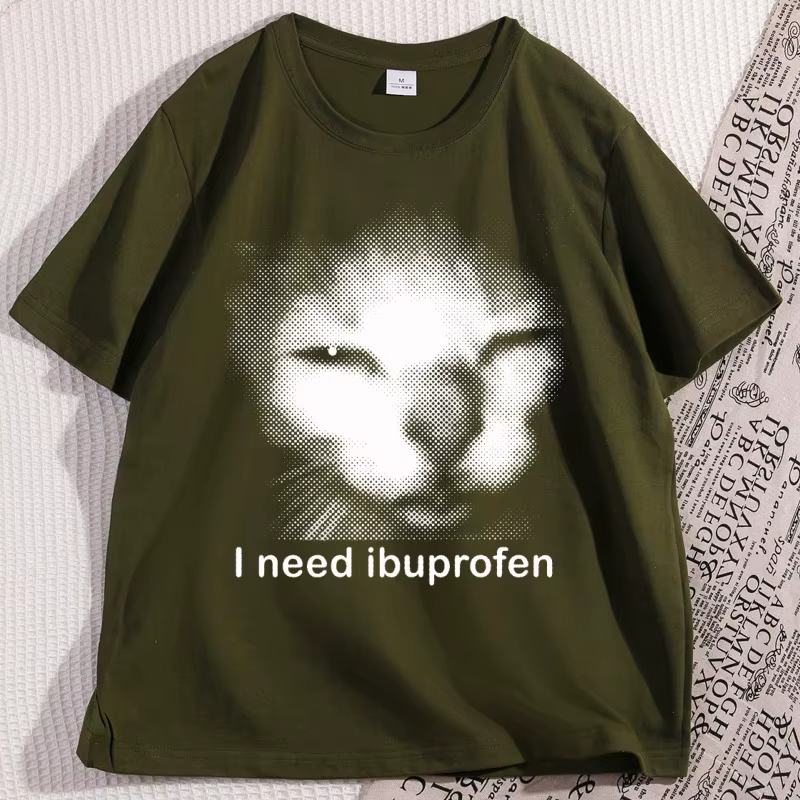 J'ai besoin de T-shirts chat ibuprofen pour homme coton Caual manches courtes drôle Vintage graphique