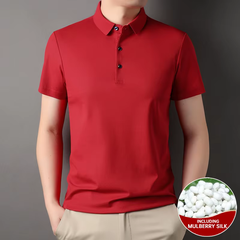 Polo uni en soie mûre pour homme