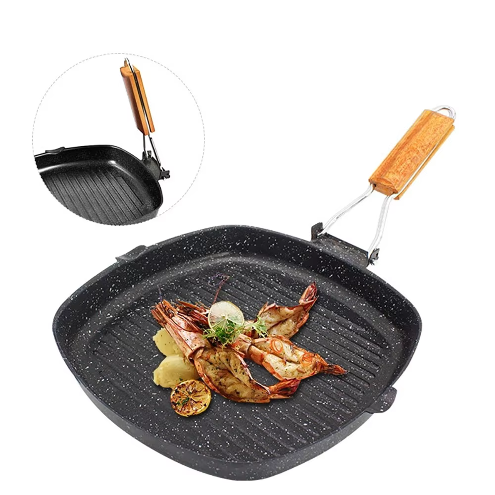 Poêle à steak pliante pour la maison, poêle astronomique plate rayée, poêle spéciale antiarina, cuisinière à induction à gaz pour la friture des steaks, extérieur