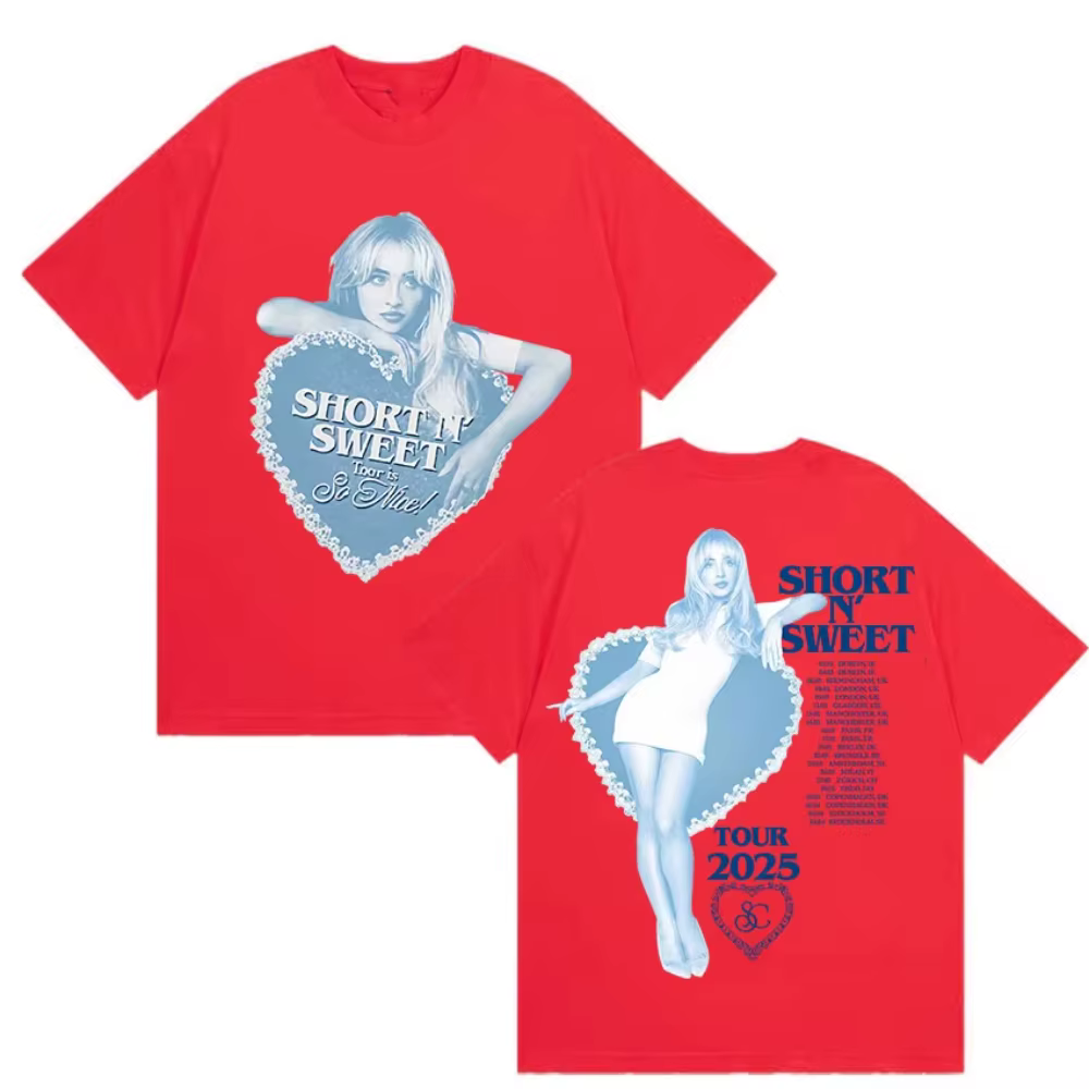 T-shirt Sabrina Carpenter 2026 Nouveau Short N' Sweet en mélange de coton pour hommes et femmes