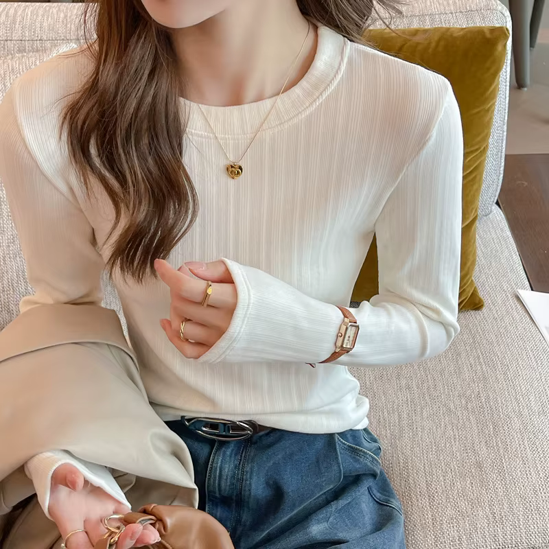 T-shirt à manches longues et col rond pour femme