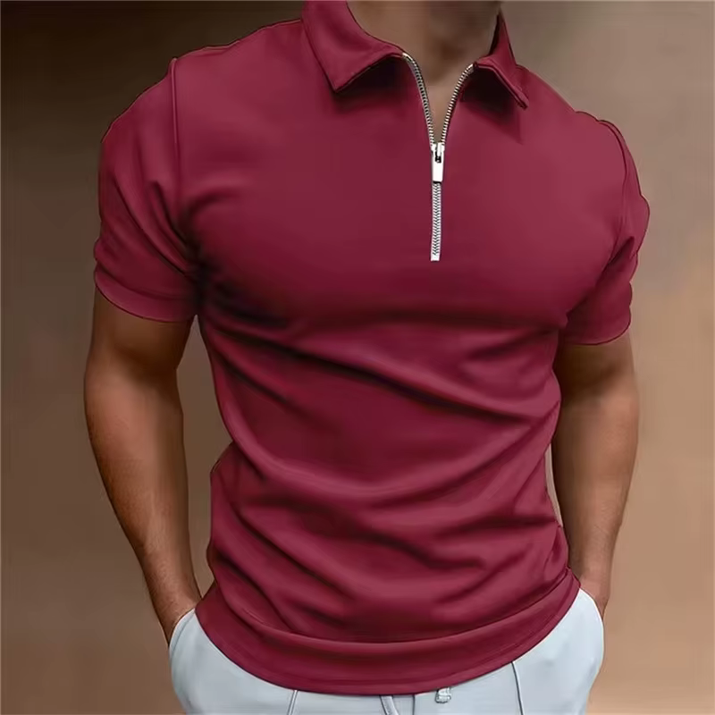 Mode hommes couleur unie fermetures éclair Polos T-Shirts été à manches courtes rue mâle noir POLO t-shirt 6XL grande taille décontracté hauts