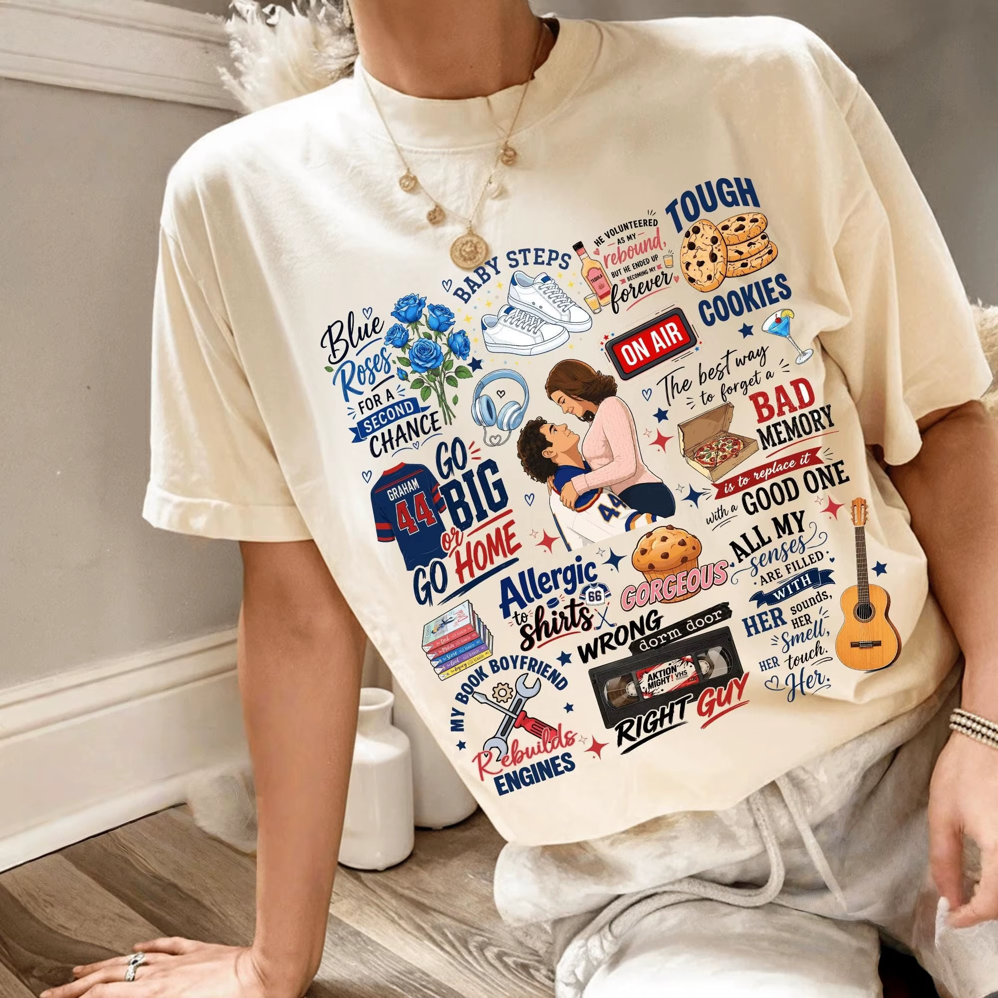 T-shirt unisexe style illustrations dessinées à la main Off Campus