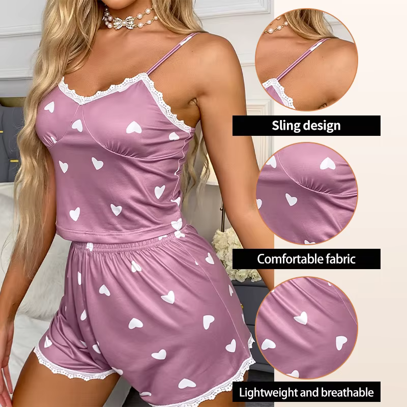 Haut et short College en dentelle à col en V pour femme