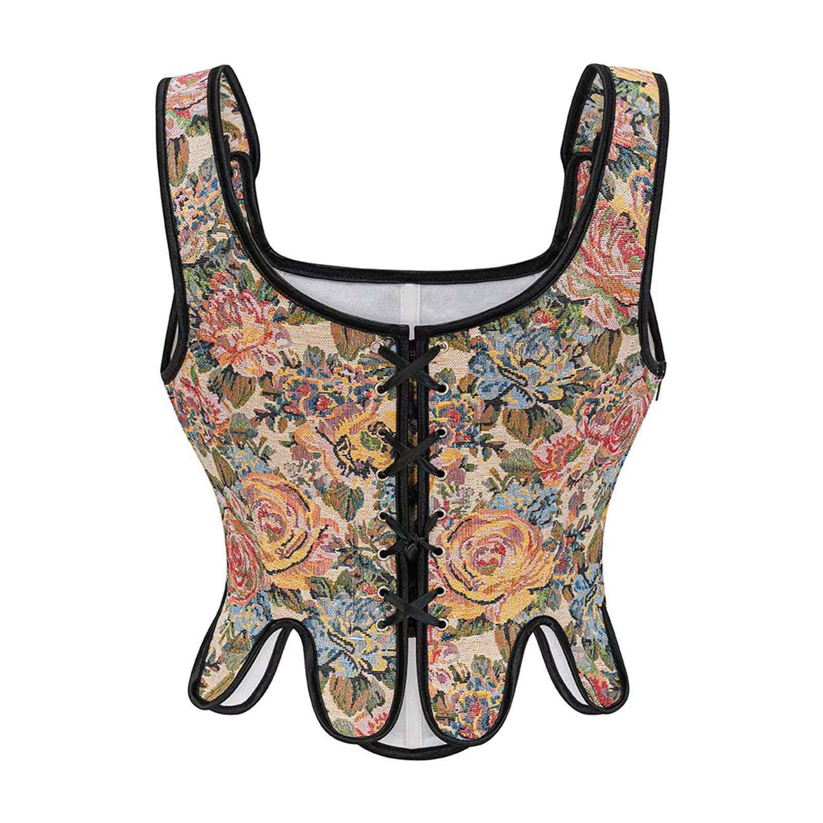Xingqing Corset culture hauts Sexy femmes français Vintage Floral sans manches cravate Bustier t-shirts dames vêtements été Streetwear