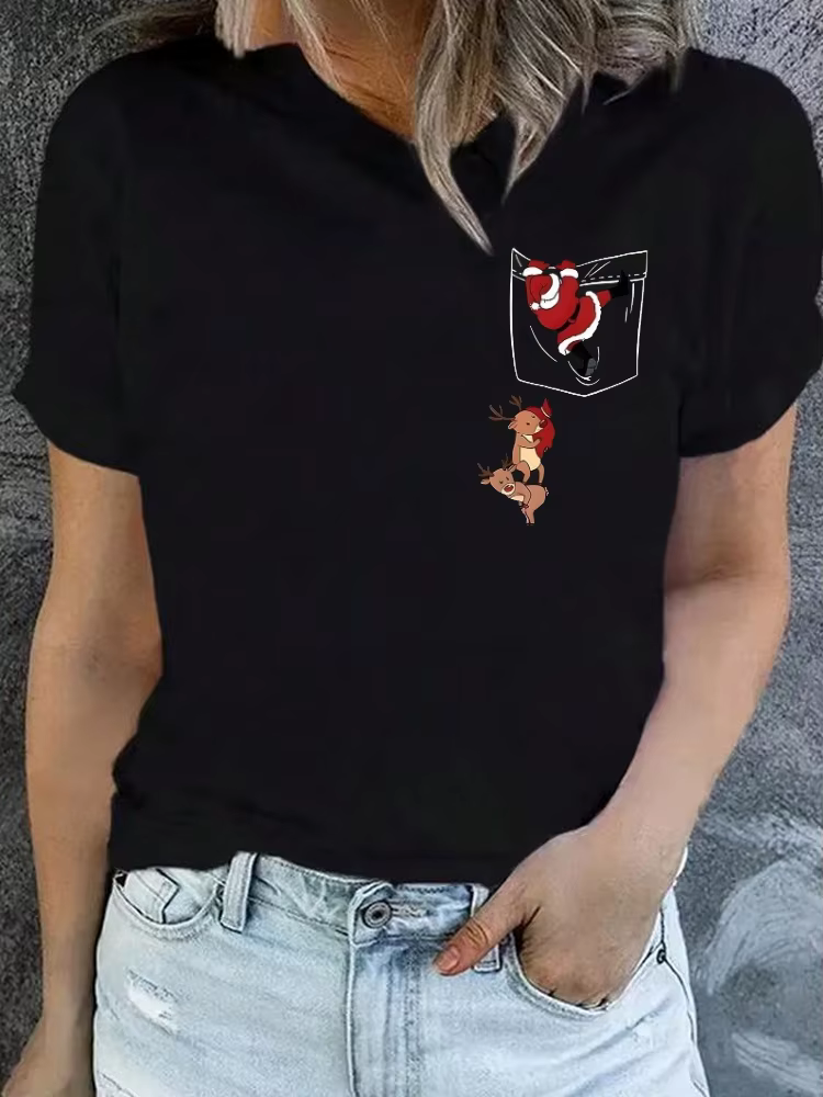 T-shirt imprimé joyeux Noël pour femme