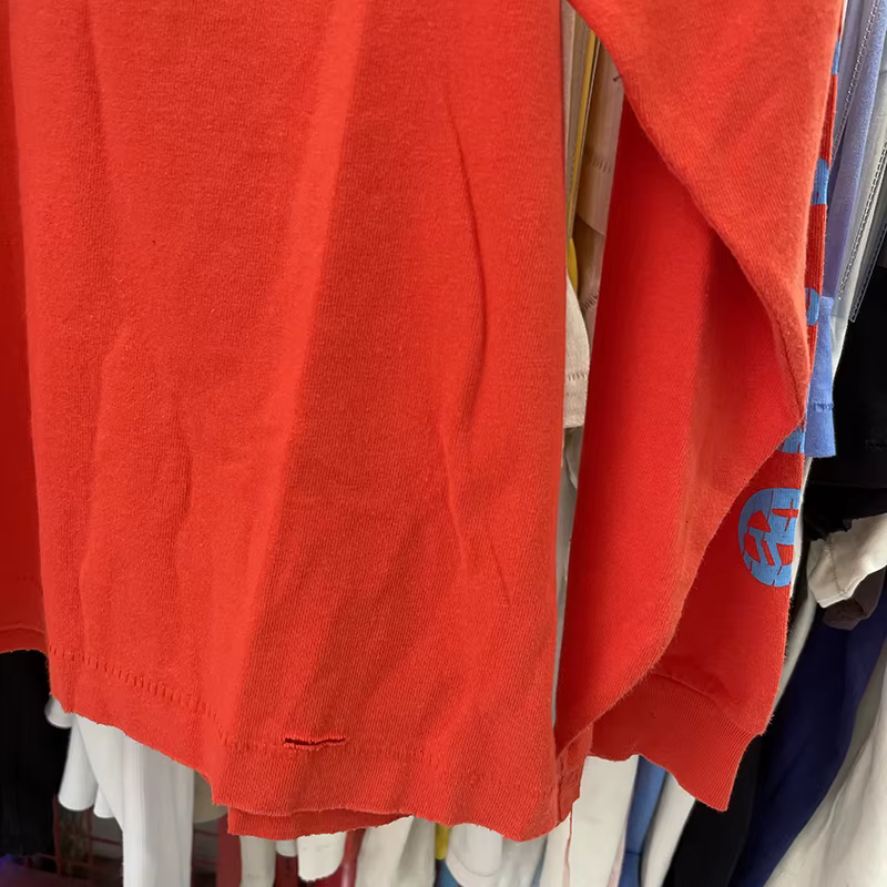 T-shirt Rétro Délavé Rouge PALY à Manches Longues en Coton pour Homme et Femme, Style Urbain, Effet Usé et Déchiré, Coupe Oversize, Col Rond, Nouveau Modèle